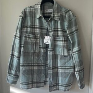 Zara Men's Blue and Gray Plaid Shirt Jacket